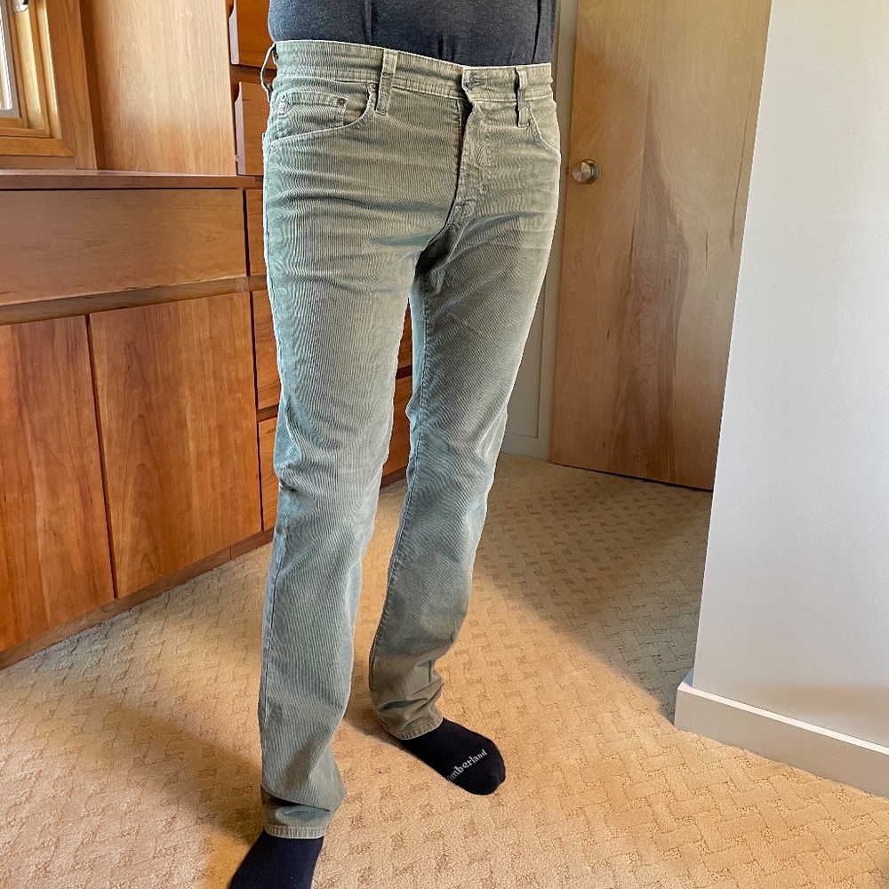 AG The Matchbox Slim Straight Green Corduroy Pants 31x33